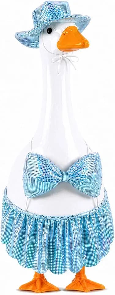 Blue Sequin Bikini Set with Hat for 23 Inch Porch Goose Statue, Sparkly Swimsuit Costume for Lawn Ornament, Summer Pool Party Garden Decor