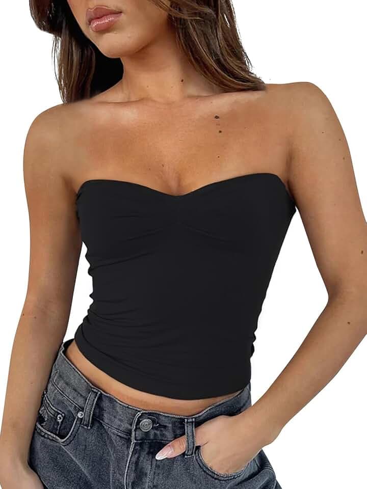 ForeFair Women's Sexy Strapless Tube Tops Backless Bandeau Sleeveless Basic Going Out Tops Summer Tank Top
