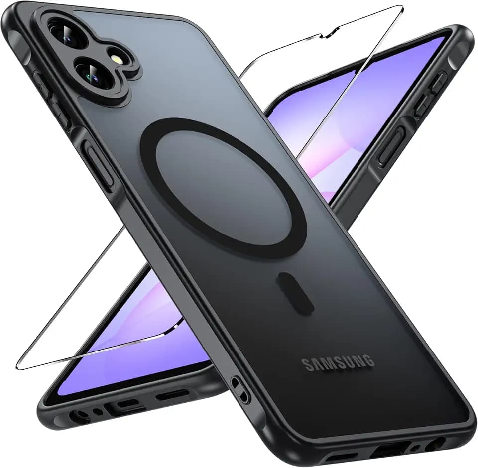 Magnetic Case for Samsung Galaxy A07/A08, with Screen Protector, Black