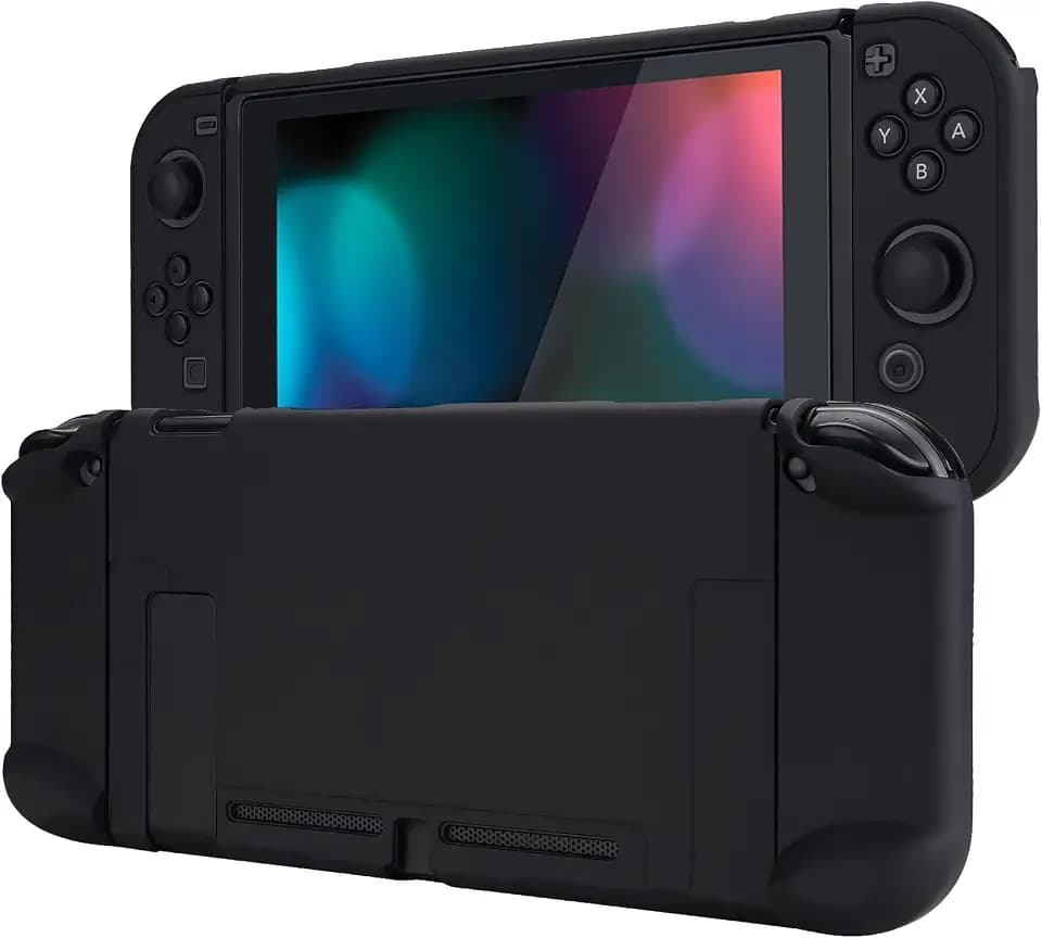 eXtremeRate Schutzhülle Kompatibel mit Nintendo Switch Joy Con Konsole, Case Schutzhülle Zubehör trennbare andockbare Hülle für Nintendo Switch(Schwarz)