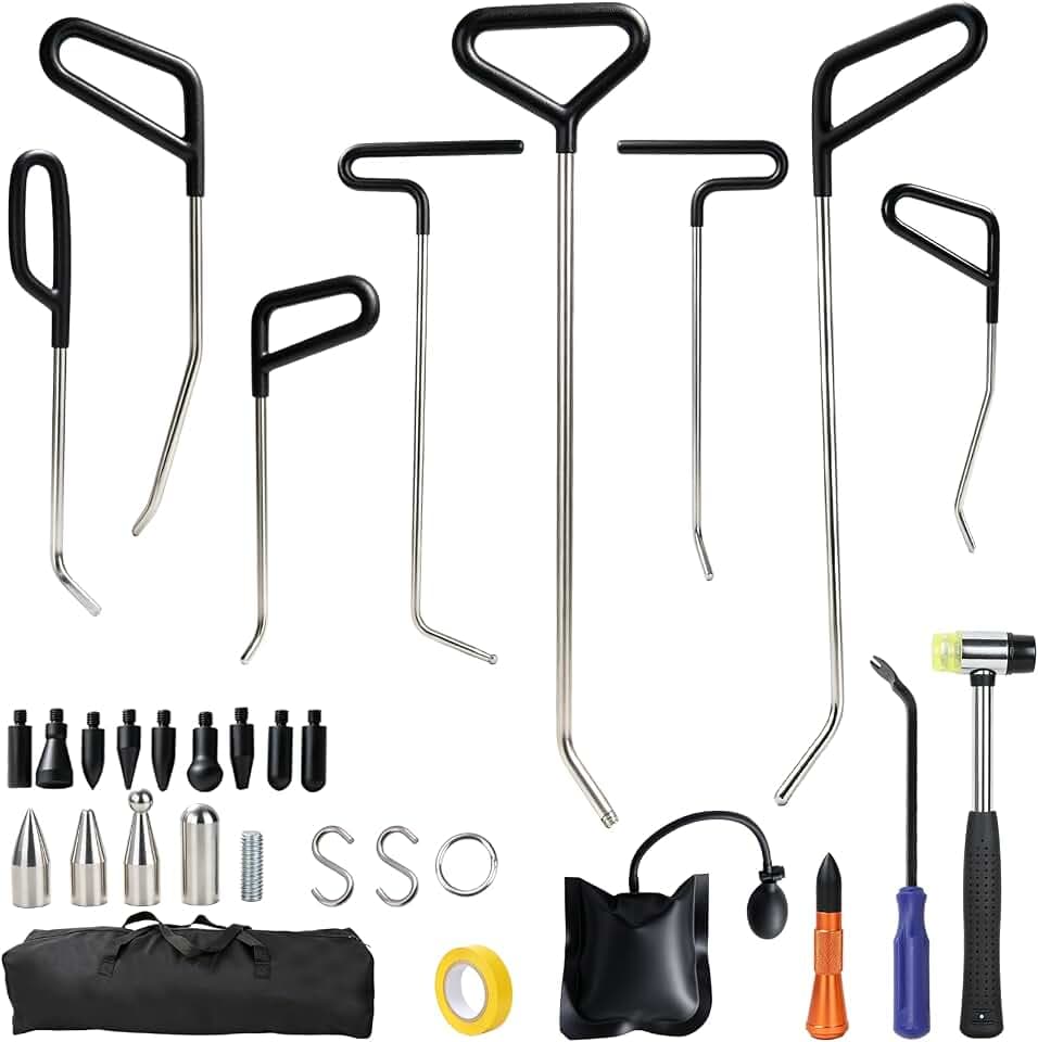 30 Pcs Rods Dent Removal Kit, Upgraded Hardened Manganese Steel Dent Correction Rods Set, Professional Auto Hail Damage & Door Ding Restoration Tools for Car Body Minor Pit Repair, No Paint Damage