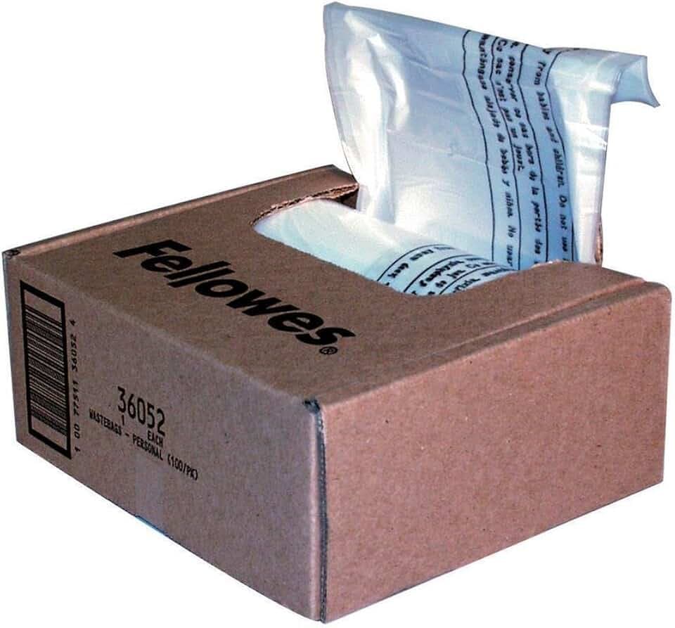 Fellowes Aktenvernichterbeutel bis zu 30 l – 100er-Pack Papiervernichterbeutel – strapazierfähige, transparente Müllbeutel für den Aktenvernichter für den privaten Gebrauch und kleine Büros