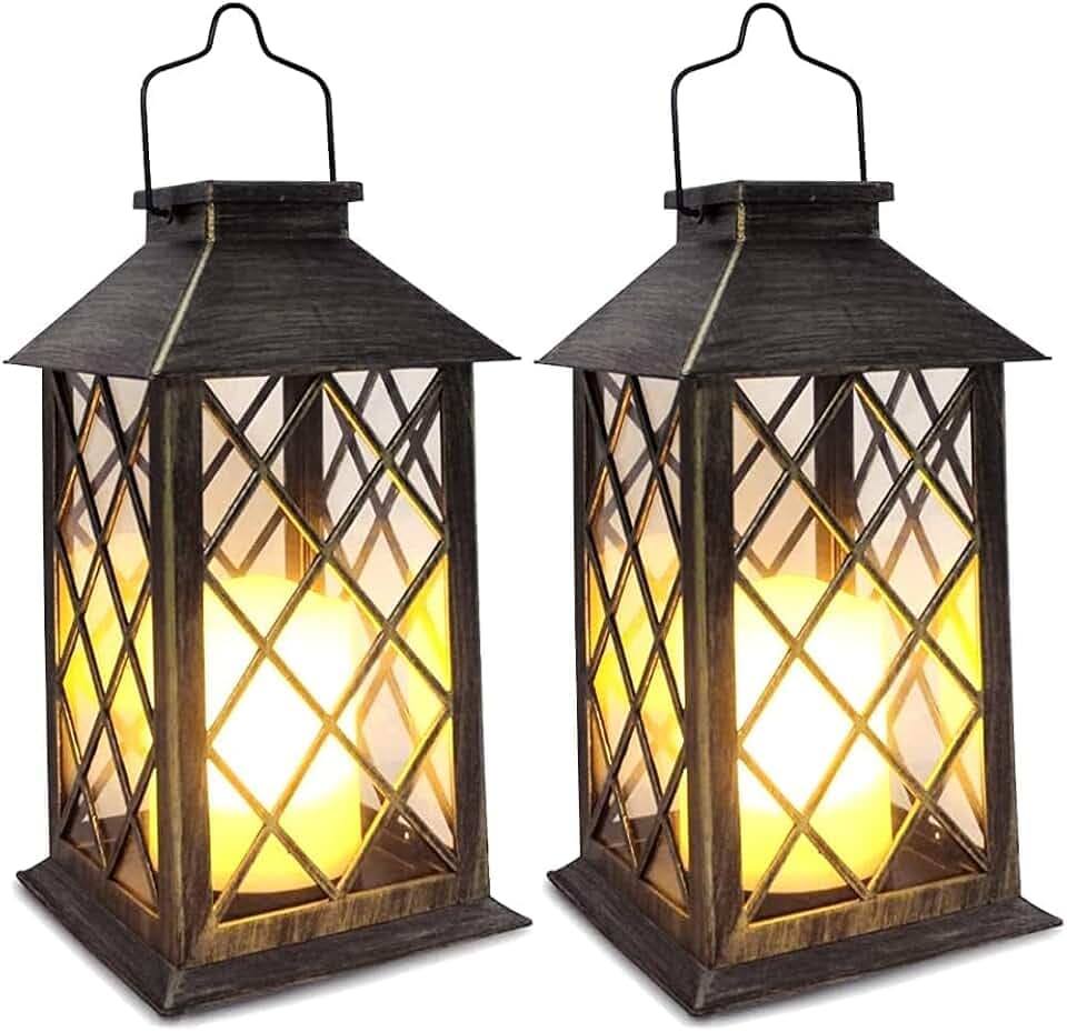2 Pack 14'' Durable Tempered Glass Solar Lanterns Outdoor Waterproof