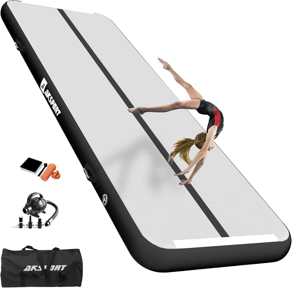 AKSPORT Air Matte Track Tumbling Matte,3/4/5/6m Aufblasbar Gymnastikmatte Turnmatte Tumbling Matten 10/20cm hoch mit Luftpumpe für Zuhause/Taumel/Turnhalle/Ausbildung/Cheerleading