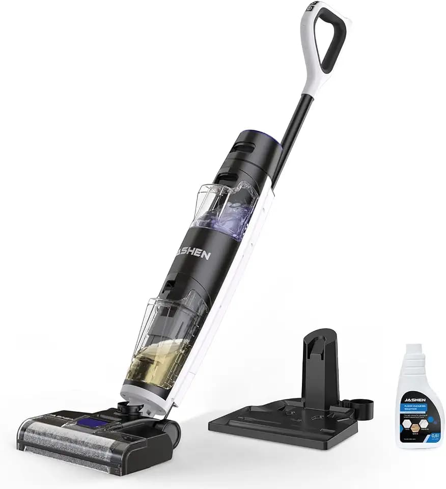 JASHEN F12 Akku Saugwischer, Selbstreinigungsfunktion, 800ml Frischwassertank, bis 35 Min, kabelloser Bodenreiniger mit Standfunktion, LED-Display, Waschsauger für Hartböden & Parkett