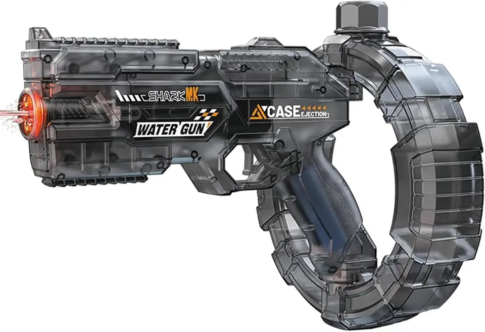 Mechanical Transforming Electric Water Gun for Adults Kids, Automatic Water Blaster with Strobe Lights Recoil & Deformation, 400ml 23-30FT Range 25+ Min Battery Outdoor Pool Toy Gift Boys Girls Black