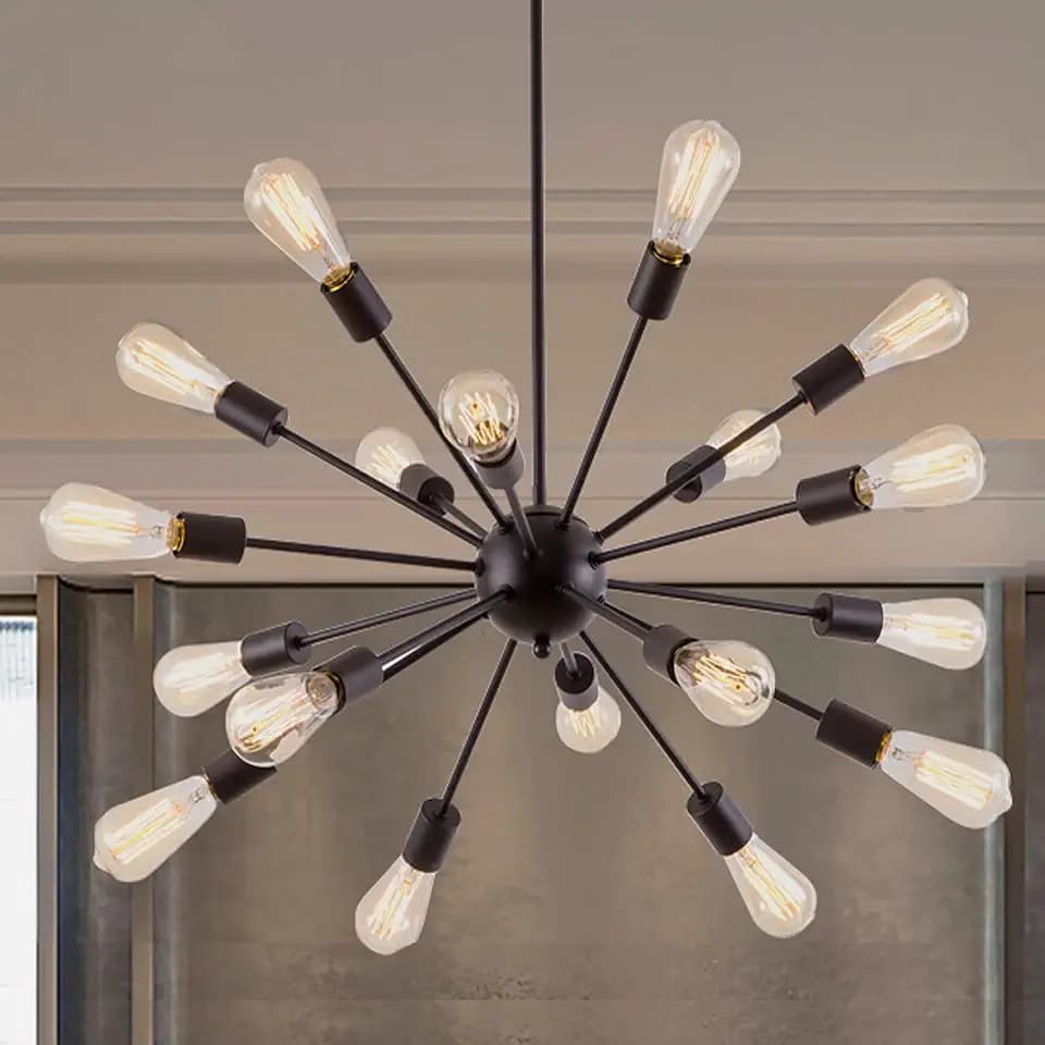 18-Light Black Sputnik Light Fixture, Farmhouse Chandeliers for Dining Room
