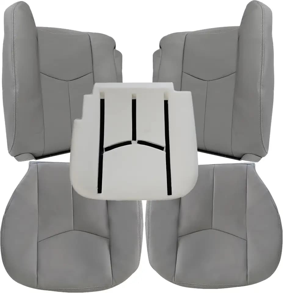 5seats Front Set Driver & Passenger Replacemen Seat Cover Pewter Gray with Foam Cushion Compatible with Chevy Silverado GMC Sierra Tahoe Yukon Suburban Avalanche 2003 2004 2005 2006 2007