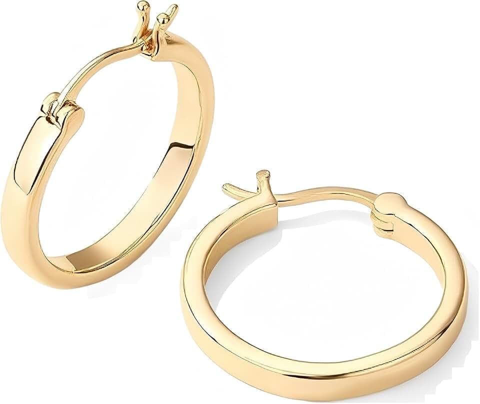 14K Gold Hoop Earrings for Women, Lightweight Classic Square Tube Hoops in 20mm/30mm/40mm, Hypoallergenic Everyday Gold Earrings