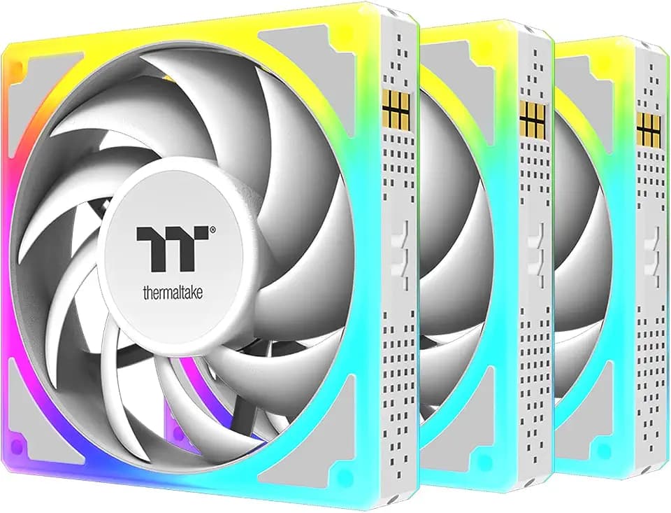 Thermaltake Toughfan EX 120 ARGB Sync; 120mm; 500~2000 RPM; MagForce 2.0; 2.86mm-H2O Static Pressure; Airflow 59.34 CFM; Hydraulic Bearing; 5V 3-Pin Motherboard Sync; 3-Pack; White; CL-F211-PL12SW-A