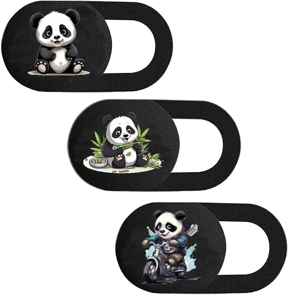 3 Pack Laptop Web Camera Cover Ultra Thin (0.027in) Webcam Cover Slide with Lively Panda Design for Laptop, Desktop, PC, MacBook, iMac, Computer, Smartphone