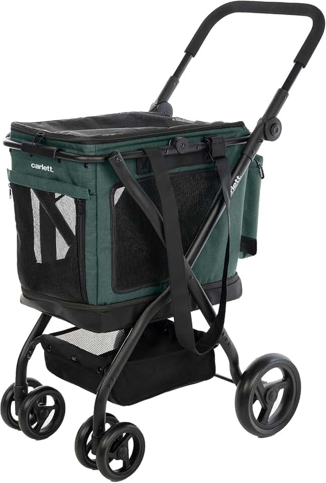 Carlett 3‑in‑1 Haustier-Trolley mit 360° drehbaren Rädern, wasserabweisend, als Transportbox nutzbar, kompatibel mit Autositz, inkl. Regenüberzug und Sicherheitsgurt – Cube P, Grüne