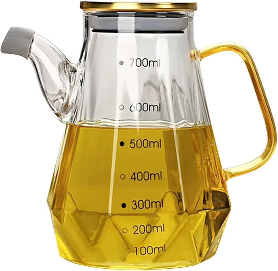 Alipis Glass Oil Dispenser with Scale Kitchen Oil Bottle Decorative with Handle Vinegar Oil Cruet Storage Jar(700ml)