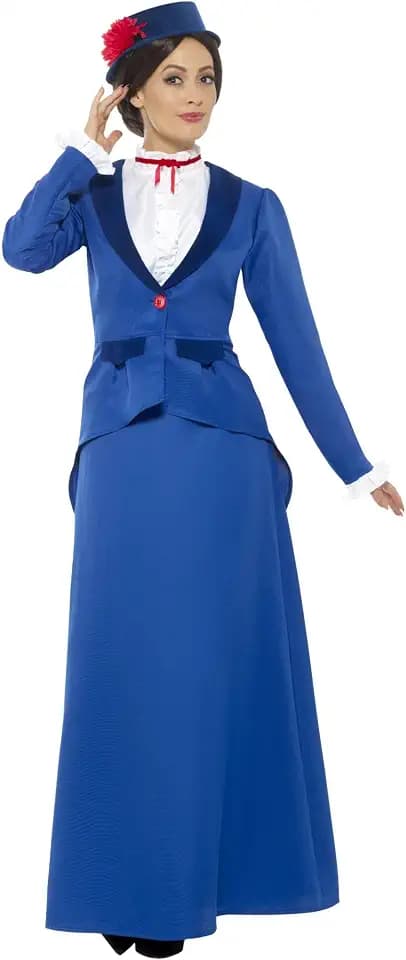 Smiffys - Damen Vikorianisches Kindermädchen Kostüm, Jacke mit Oberteil, Rock und Hut, blau