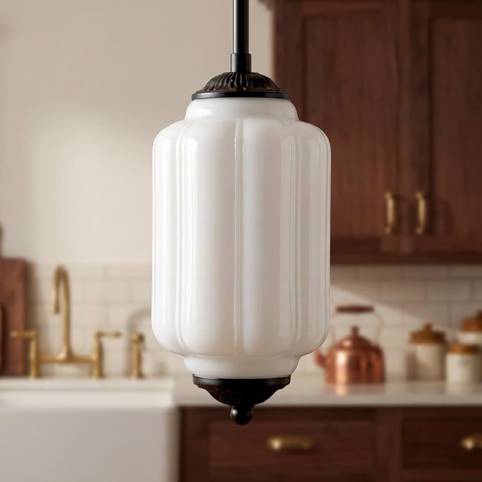 Farmhouse Pumpkin Pendant Light, Black White