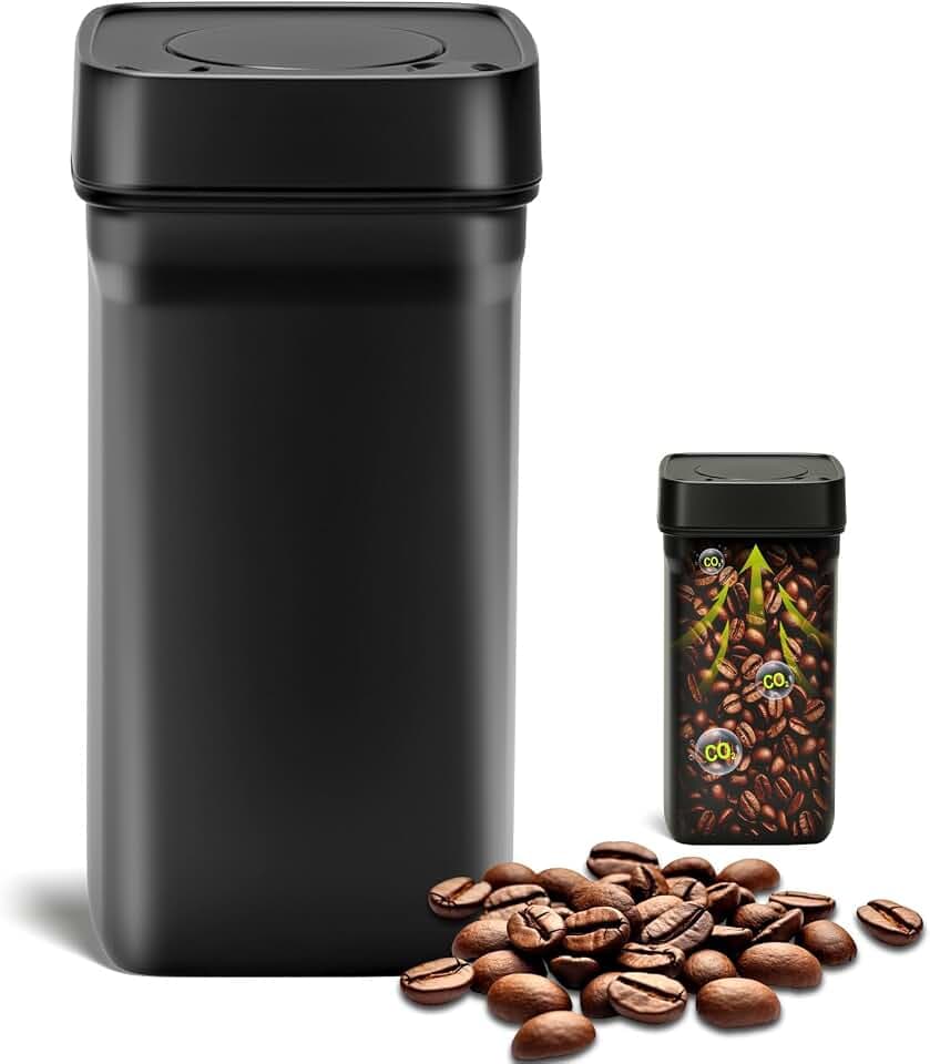 Romon Kaffeedose Luftdicht, 1.2L Edelstahl Vakuum Kaffeebohnen Behälter, Aufbewahrungsdose mit Dichtungsdeckel für 450g Kaffebohnen für Haushalt Büro Café