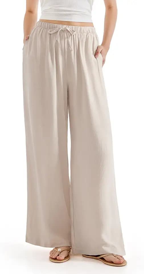 SUUKSESS Women Wide Leg Linen Pants with Pocket High Waisted Lounge Pant