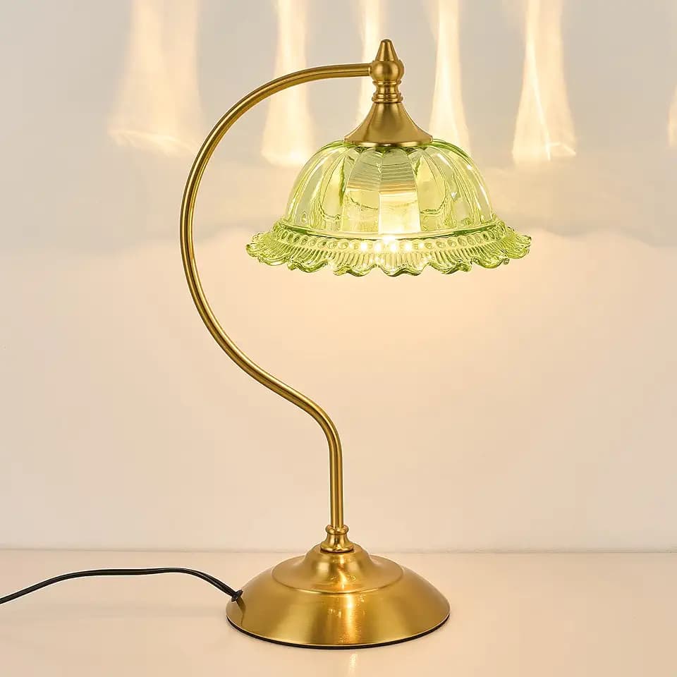 Green Table Lamp for Living Room Vintage Lamp Glass Flower Lamp