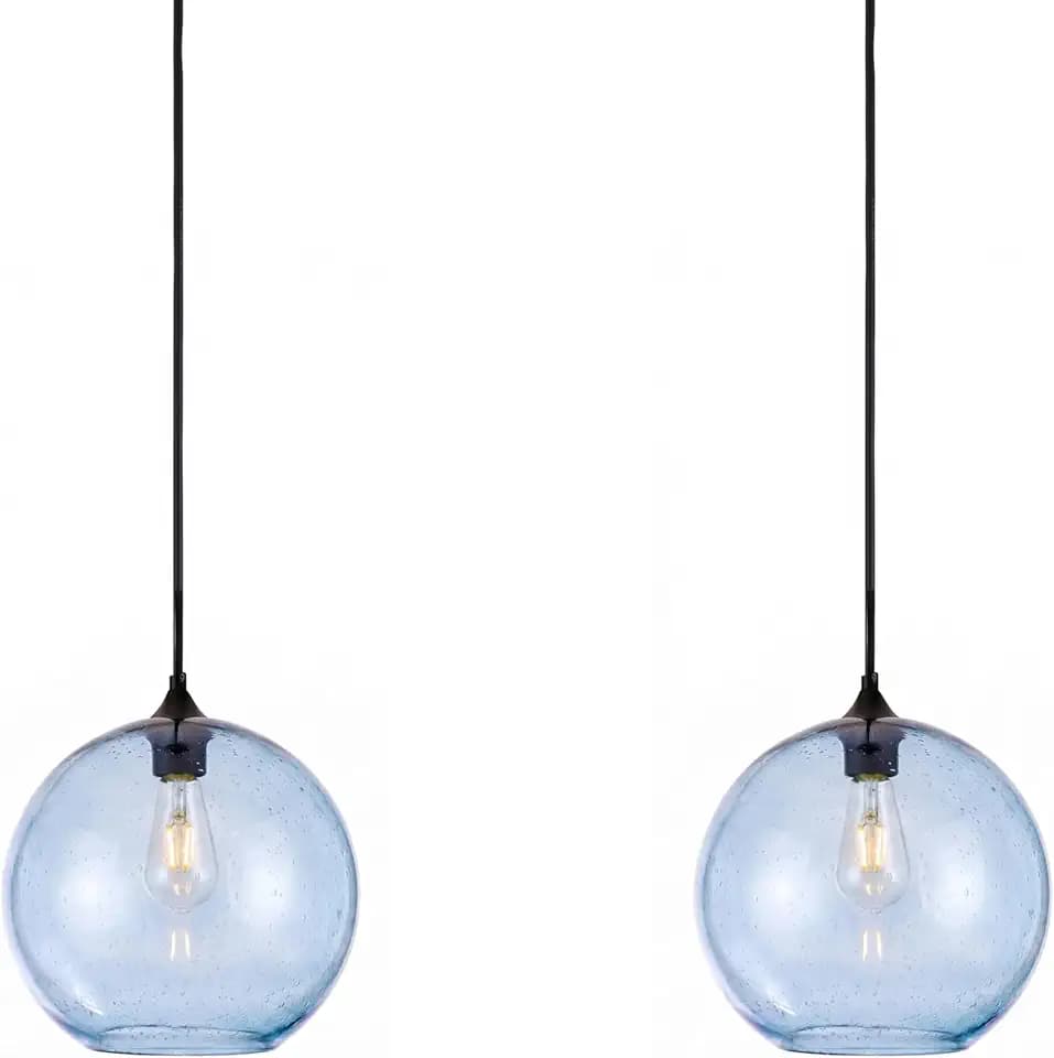 Blue Pendant Lights Kitchen Island,11.8" Seeded Glass Globe 2 Pack