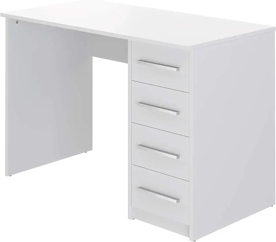 Amazon Basics Moderner Home-Office-Schreibtisch, Computertisch mit 4 Schubladen, einfacher Aufbau, 56 x 110 x 73,5 cm, weiß