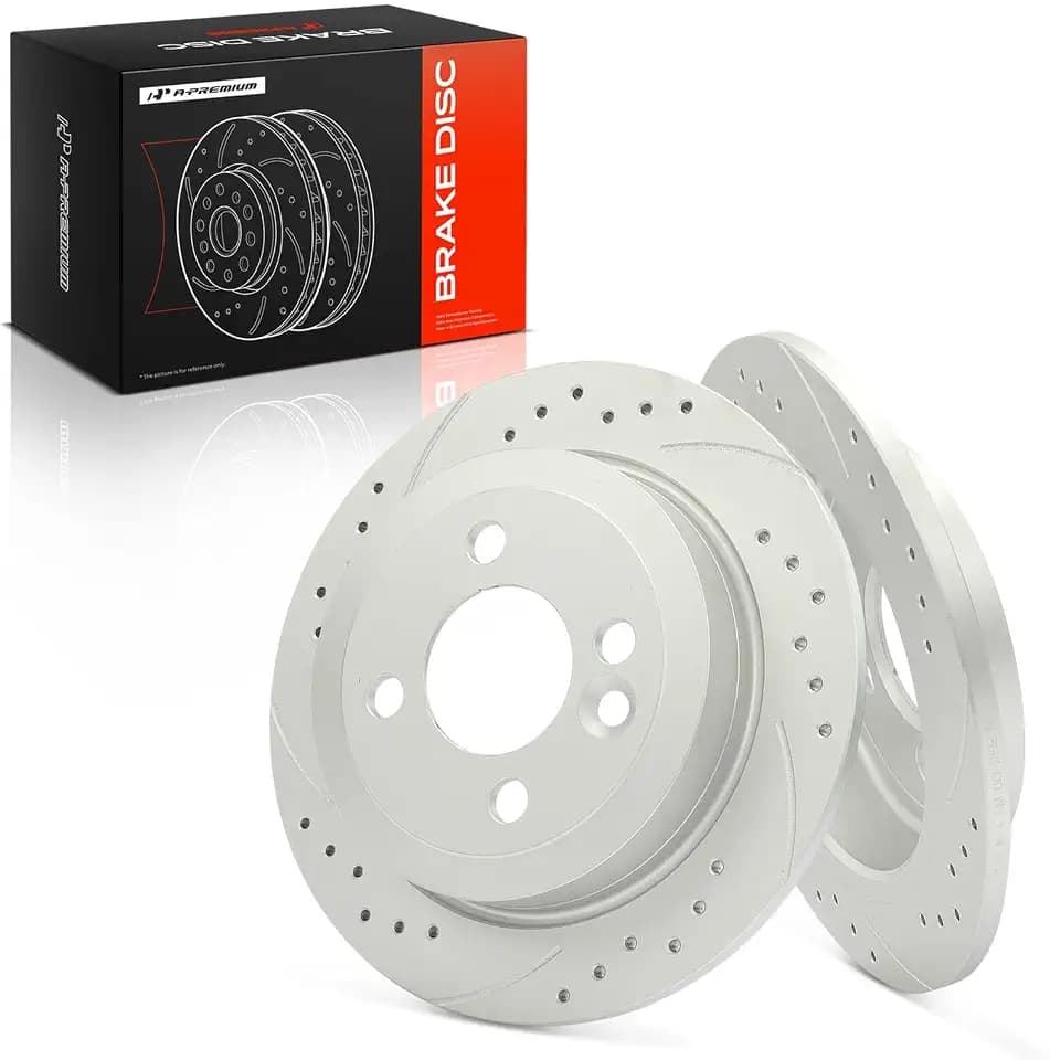 A-Premium 10.19 inch (259mm) Rear Drilled and Slotted Disc Brake Rotors