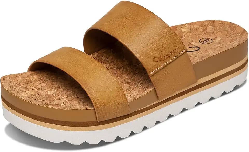 Athlefit Women's Low Wedge Platform Sandals with Arch Support