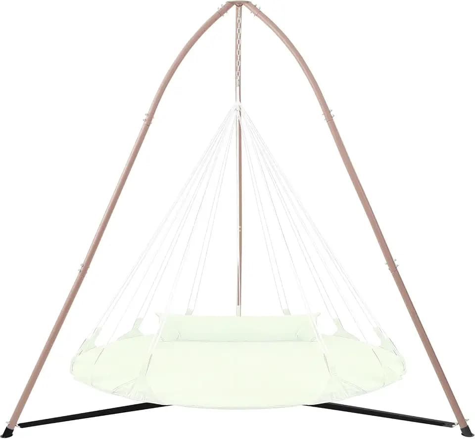 Tripod Hammock Chair Stand for Multi-Use, Heavy-Duty Hammock Chair Stand for Indoor & Outdoor, with Height Adjustable Triangular Design, 330 lbs Capacity, Easy Assembly, Stand Only - Brown