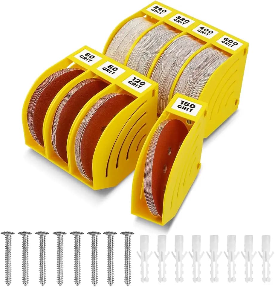 150mm Schleifscheiben Aufbewahrungsbox – Set aus 8 Boxen, Gelb, Platzsparend, Stapelbar, mit Körnungs-Kategorisierung für Werkstatt und Exzenterschleifer Zubehör