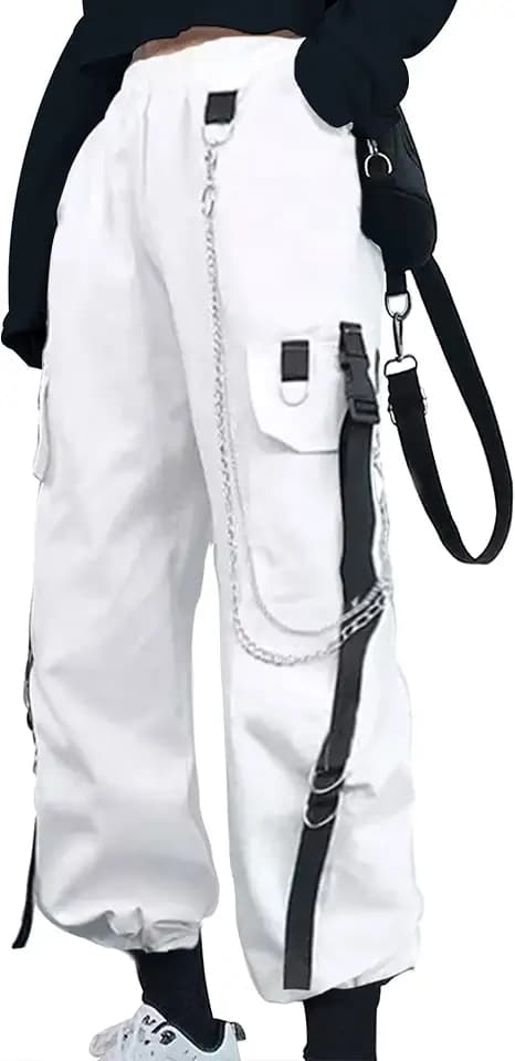 Y2K Damen-Cargohose, lässiger Street-Stil, lockere Passform, Gothic-Rock-Hose mit Kette