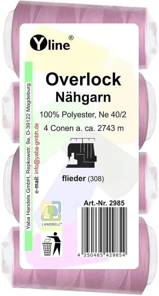4 Stück Spulen Overlock - Nähgarn, flieder, a. 2743 m, NE 40/2, 100% Polyester, Nähfaden, Nähmaschinen Garn, (0,01 € / 10 m), 2985