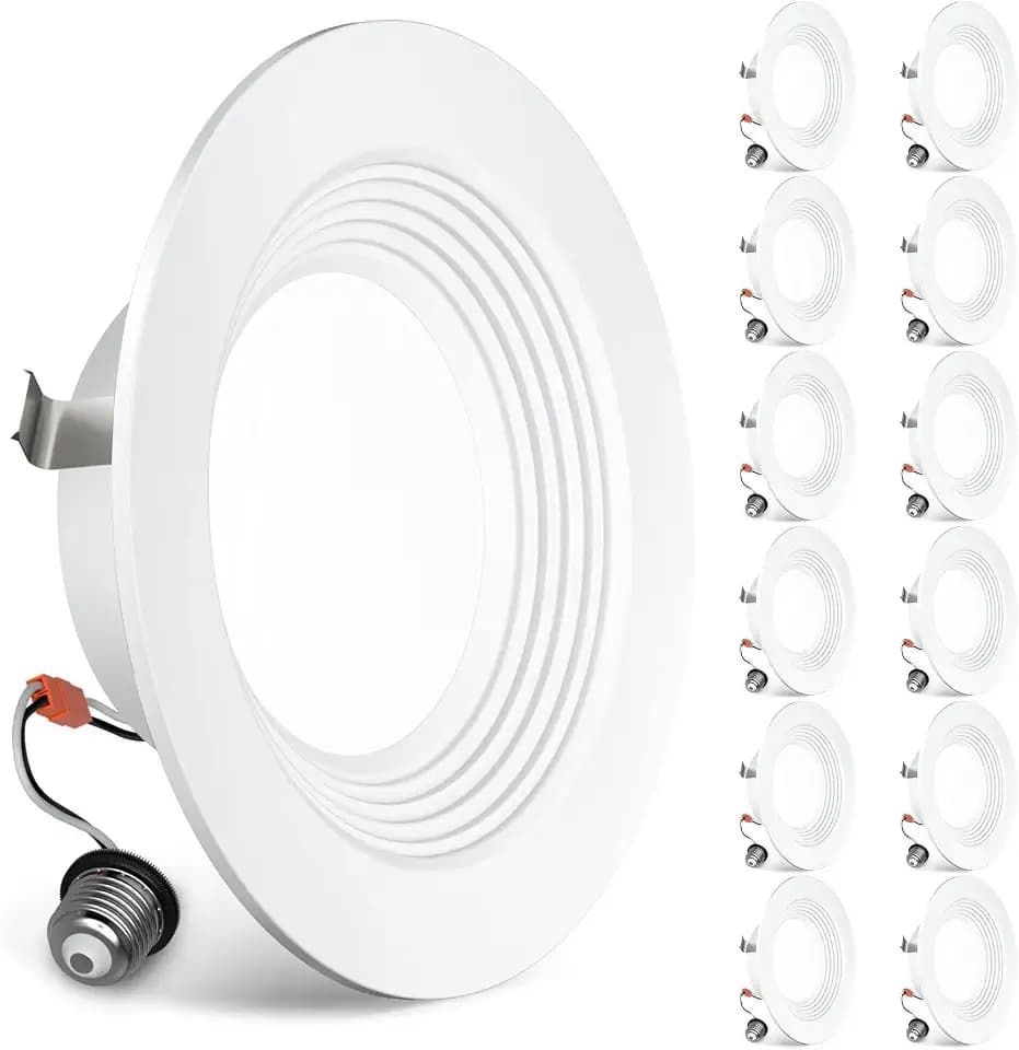 BBOUNDER 12 Pack 4 Inch LED Can Lights Retrofit Recessed Downlight, Baffle Trim, Dimmable, 8.5W=60W, 3000K Warm White, 650 LM, Damp Rated -No Flicker