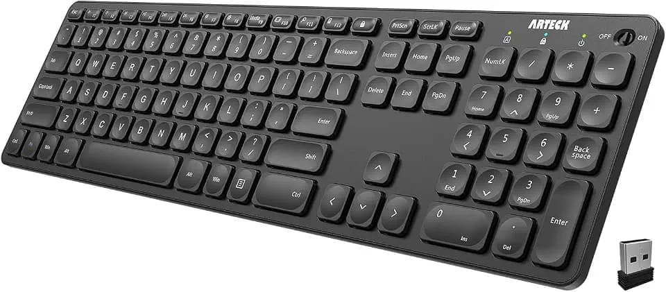 Arteck 2.4G Wireless Keyboard Ultra Slim Full Size Keyboard with Numeric Keypad and Media Hotkey for Computer/Desktop/PC/Laptop/Surface/Smart TV and Windows 10/8/ 7 Built-in Rechargeable Battery