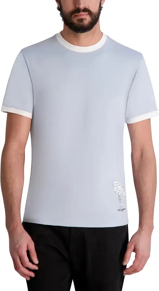 Karl Lagerfeld Men's Short Sleeve Crewneck Contrast Trim T-Shirt