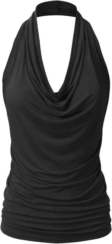 EIMIN Women's Casual Halter Neck Draped Front Sexy Open Back Tank Top (S-3XL)