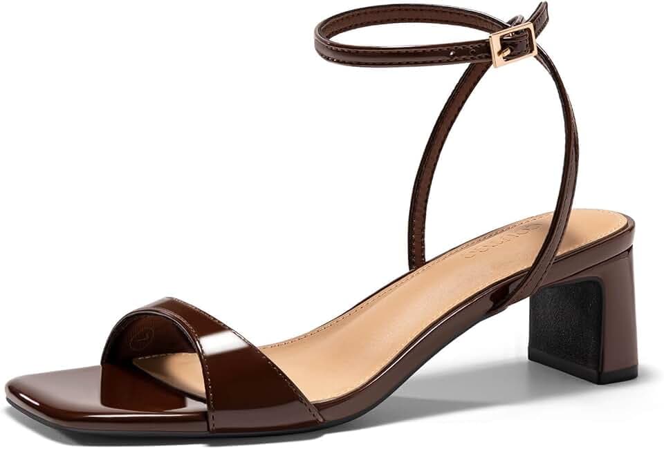 Coutgo Womens Chunky Low Heel Sandals Open Square Toe Ankle Strap Wedding Prom Dressy Shoes