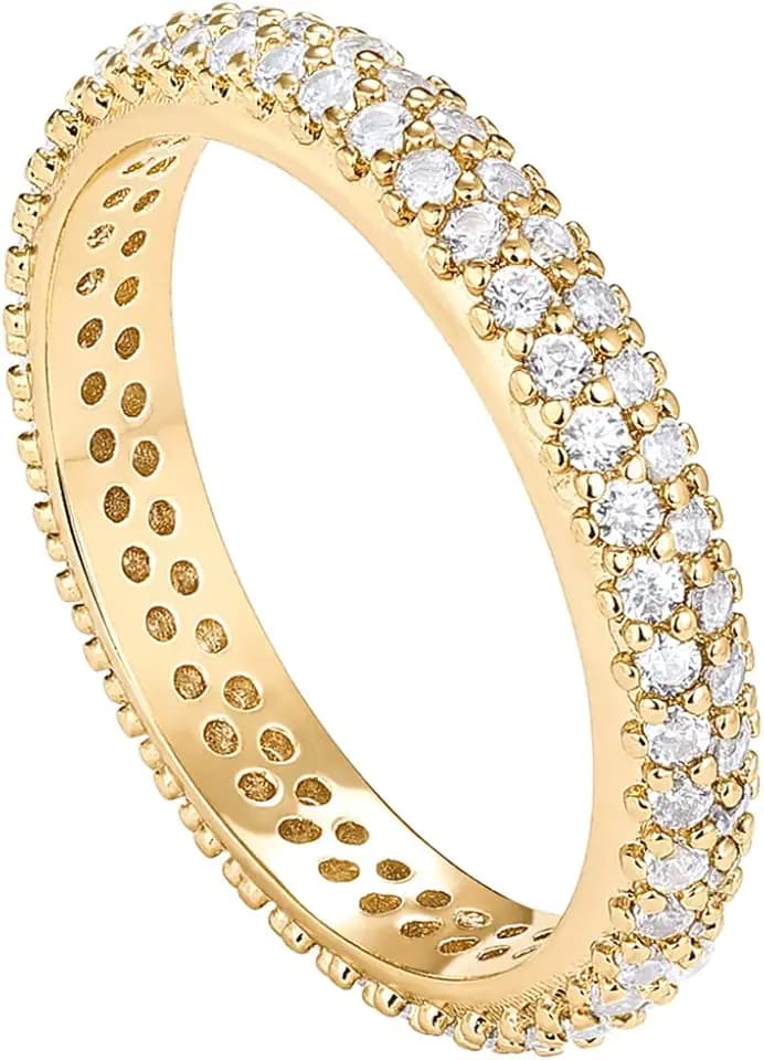 PAVOI 14K Gold Plated Cubic Zirconia Double Row Eternity Band for Women