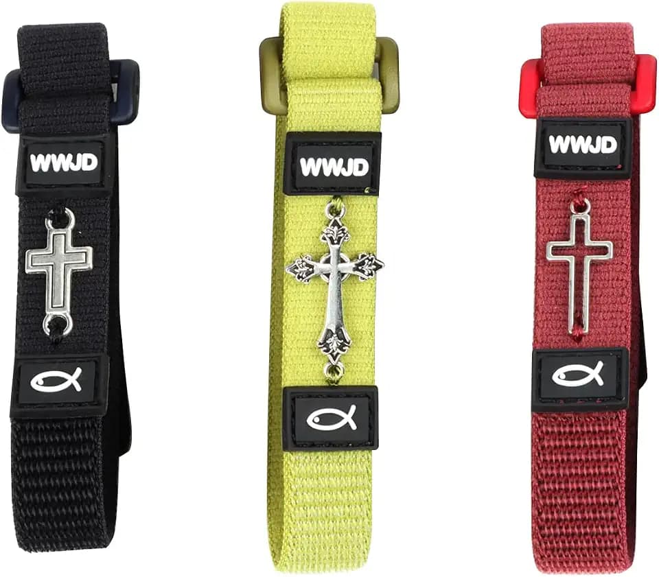 Canopus pet WWJD Bracelet Christian Wristband - Breathable Softening with Wear, Alloy Cross Faith Reminder - Religious Gifts for Men Women