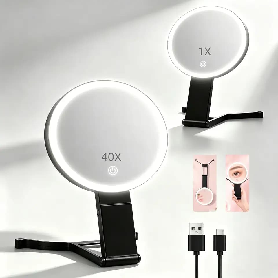 40X/1X Makeup Magnifying Mirror with Lights, 6inch Double-Sided LED Mirror