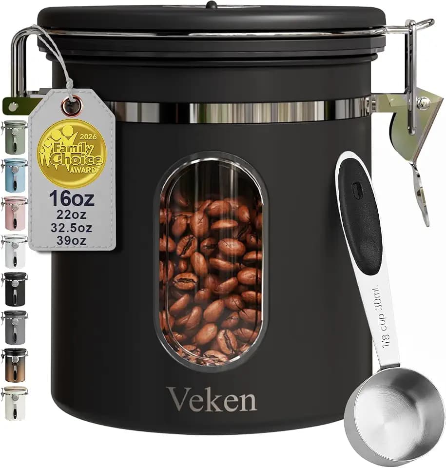 Veken Coffee Canister with Window,Airtight Stainless Steel Compact Jar,16OZ