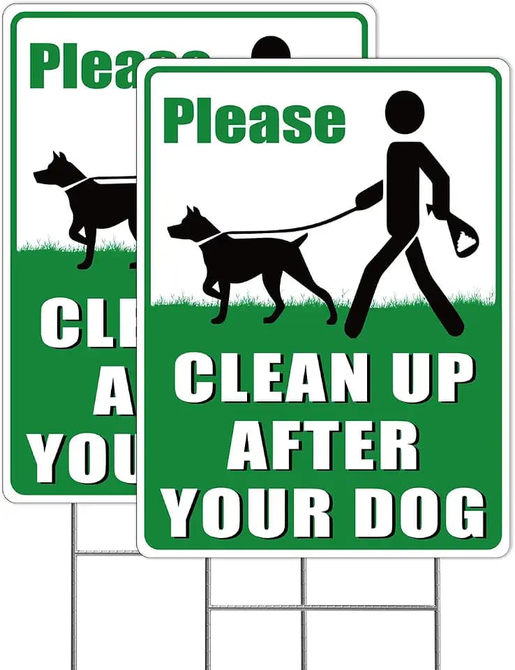Multiwins 2-Pack Clean Up After Your Dog Signs, 12.6" x 9.5" with Metal Stake, No Dog Poop Lawn Signs with UV Protected & Waterproof, Double Sided Pick Up After Your Dog Sign for Yard