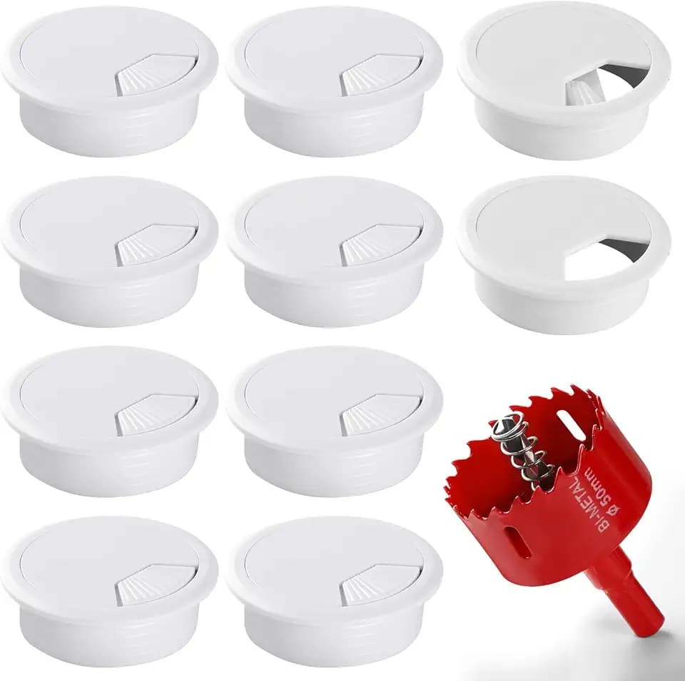 Desk Grommet 2 Inch (50 mm) 10 Pieces, Desk Hole Cover for Cables White, ABS Plastic Grommet Hole Cover with Hole Saw for Wires Cables Through the Countertop by XIOGZAXI