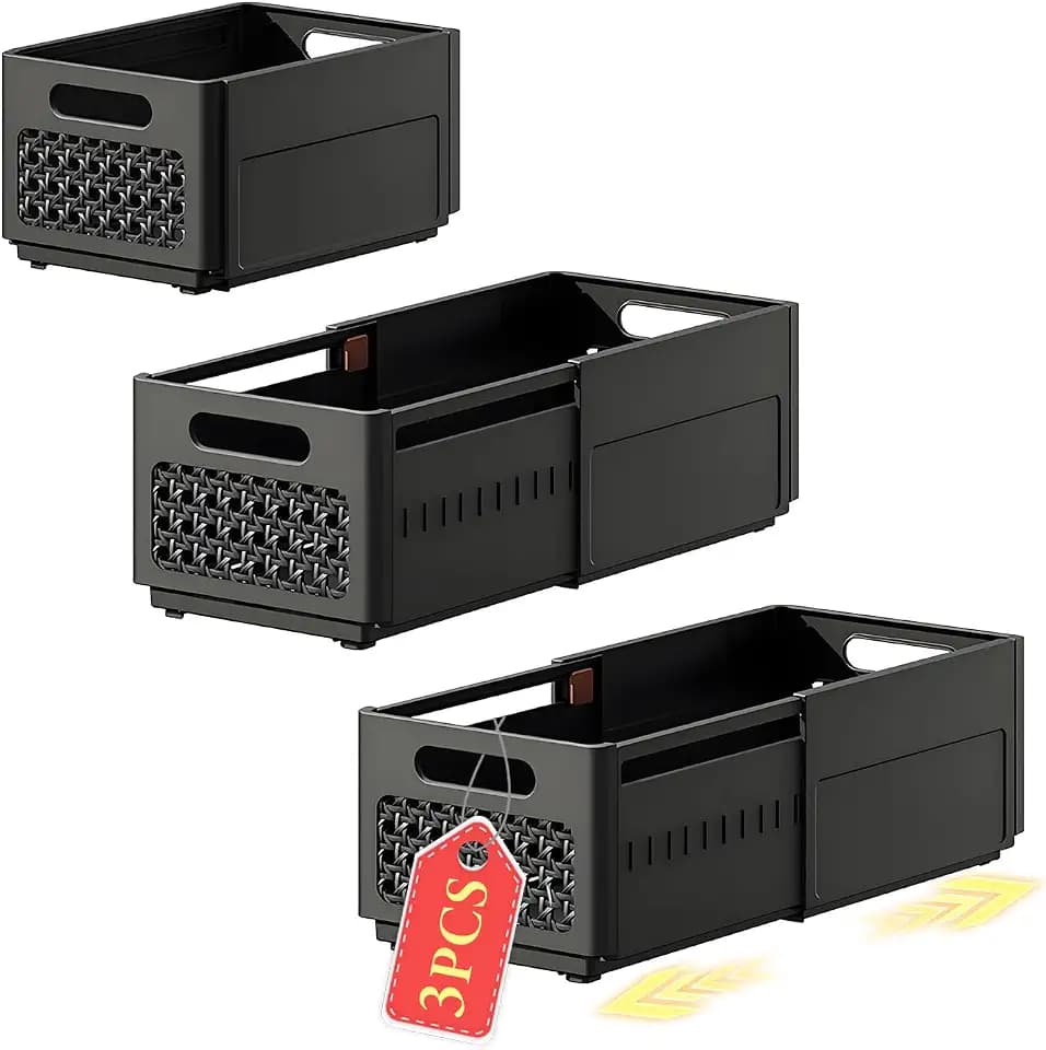 3 Pack Versenkbare Aufbewahrungsbehälter, Erweiterbare Aufbewahrungsboxen, Stapelbare Aufbewahrungsboxen, Faltbare Schrank-Organisatoren