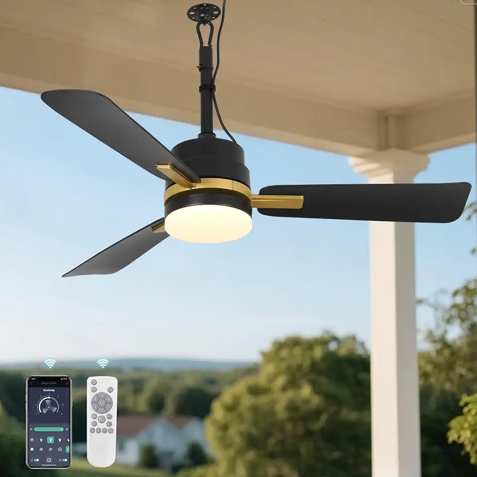 AHAWILL 42" Outdoor Ceiling Fans with Lights,Gazebo Fan,Gold