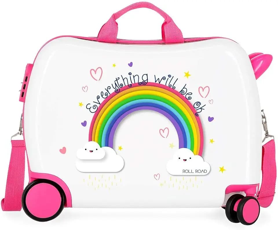 Roll Road Arcoiris Everything Ok Kinder-Koffer Rosa 50x39x20 cms Hartschalen ABS Kombinationsschloss 38L 2,1Kgs 4 Räder Handgepäck, Weiß