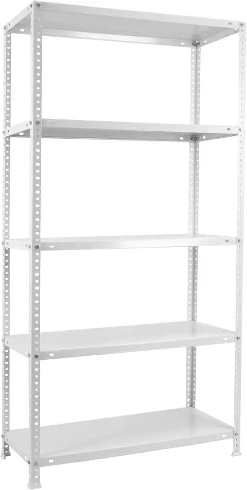 SimonRack Schwerlastregal, Lagerregal, 200x100x30 Metallregal, Kellerregal, Biegestelle 100 kg, 5 Fachböden, Weiss - Comfort