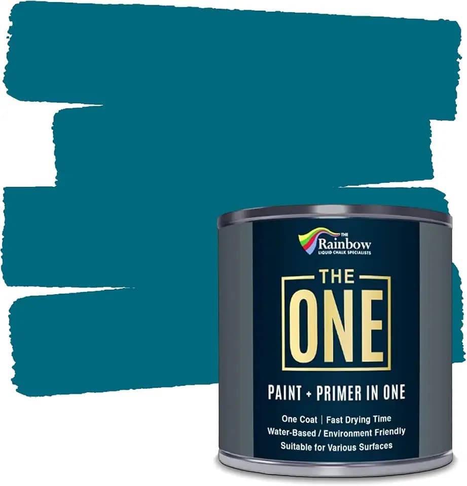 THE ONE All-In-One Paint & Primer - Teal Satin, 8.5 Fl Oz/250ml | 1 Coat Formula | Easy Indoor & Outdoor Decorating for Home & Garden Walls, Floors & Furniture | Water-Based & Low VOC