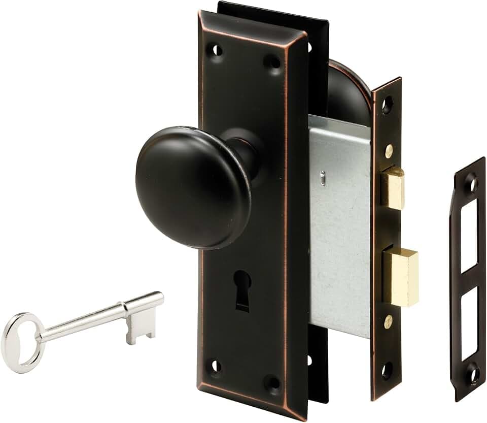 Prime-Line Keyed Mortise Lock Set, Classic Bronze Knob, Interior Doors