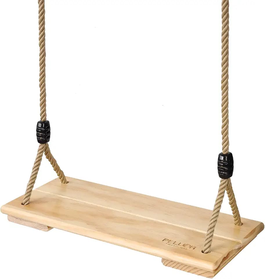 PELLOR Holz Schaukelsitz Erwachsene Schaukel mit Karabiner aus Edelstahl, Kinderschaukel Garten Brettschaukel für Outdoor Spiele mit Höhenverstellbar Seil belastbar bis 100KG
