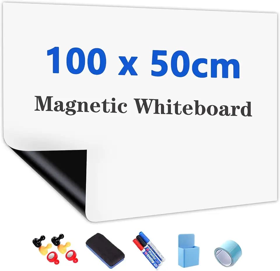 JOMUSAGA Selbstklebende Magnetische Whiteboard-Folie | Trocken abwischbar, mit Marker, Radierer und Magneten, für Schule, Büro