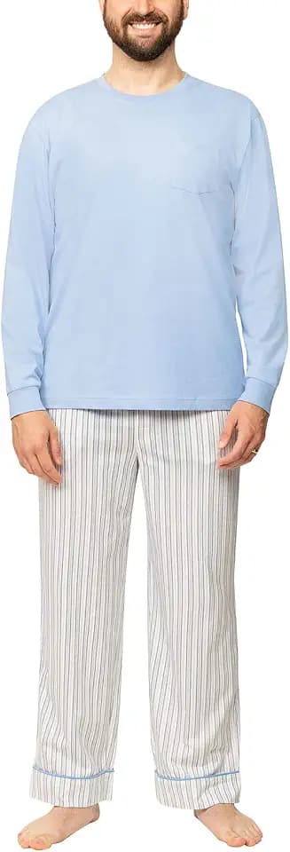 PajamaGram Men Pajamas Sets - Cozy 100% Cotton Pajamas for Men, Knit Long Sleeve Pajama Set for Men, Pijamas Para Hombres